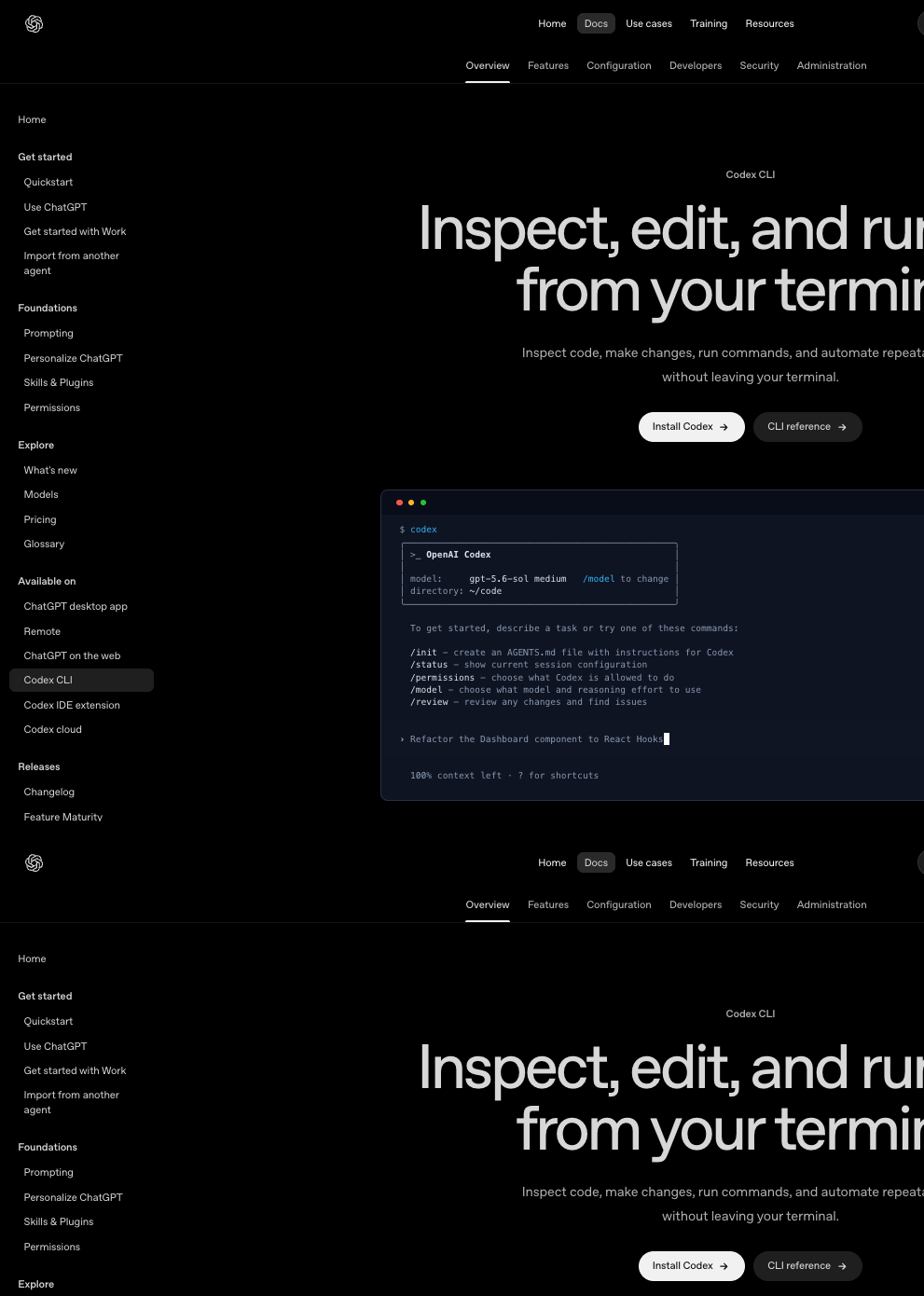 OpenAI 공식 Codex CLI 퀵스타트 문서의 설치, 로그인, 첫 작업 3단계 안내